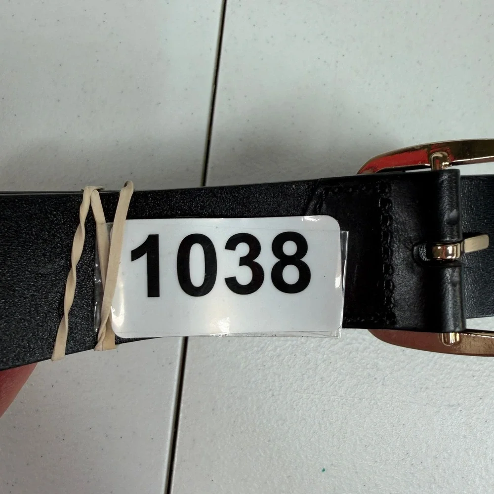 Lands End 2X Belt Black Leather Classic Gold Buckle 544422 F24 Plus Size Mens